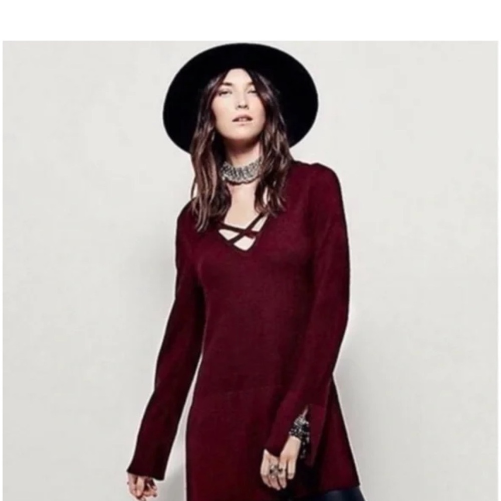Free People Burgundy Sweater Dress - xs